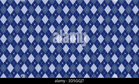 Klassisches blaues nahtloses Argyle-Muster mit gepunkteten Linien und Sternenakzenten, perfekt für Feiertags- und Weihnachtsdesigns, Vektorillustration Stock Vektor