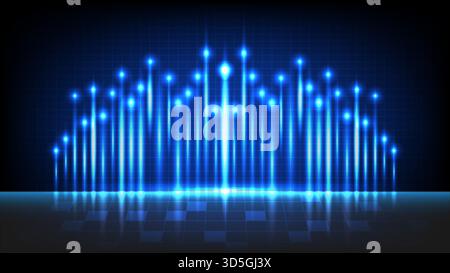Abstrakter digitaler Hintergrund mit leuchtend blauen Neonlichtschranken und Reflexion, perfekt für Technologiemethoden Stock Vektor