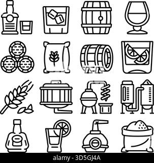 Whisky-Symbole gesetzt. Kontursatz von Whisky-Vektorsymbolen für Webdesign isoliert auf weißem Hintergrund Stock Vektor