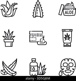 Aloe Icon Set. Umrisse Set von 9 Aloe Vector Icons für Web Design auf weißem Hintergrund Stock Vektor