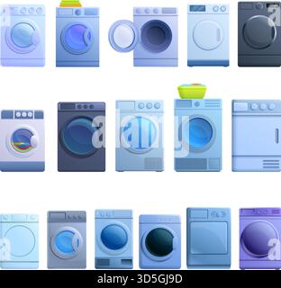 Symbole für Wäschetrockner. Cartoon Satz von Wäschetrockner Vektor-Symbole für Web-Design Stock Vektor