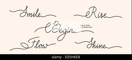 Motivational Kalligraphy Schriftset. Rise- und Shine-Skriptworte Stock Vektor
