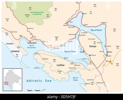 Karte der montenegrinischen Bucht von Kotor Stockfoto