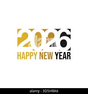 Minimalistisches Happy New Year 2026-Design mit goldenen Akzenten und einem klaren, modernen Look. Ideal für Websites, Banner und Neujahrsgrüße. Stock Vektor