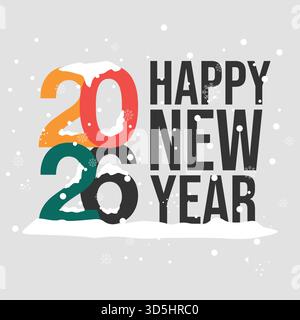 Farbenfrohes „Happy New Year 2026“-Design mit einem verschneiten Wintermotiv. Perfekt für Posts in sozialen Medien, Banner und Neujahrsgrüße. Stock Vektor