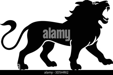 Handgemachte Löwe Silhouette EPS10 Vektor einzigartige Hand gezeichnete Skizze Roaring Tier Wildlife König Dschungel Katze Glyph editierbare Strichstärke monochrom Stock Vektor