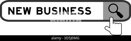 Suchbanner in Wort Neugeschäft mit dem Symbol für die Übergabellupe auf weißem Hintergrund Stock Vektor