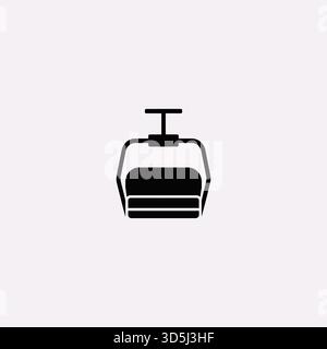 Eine minimalistische schwarze Silhouette eines Skiliftstuhls auf weißem Hintergrund. Das Symbol ist sauber und modern. Stock Vektor