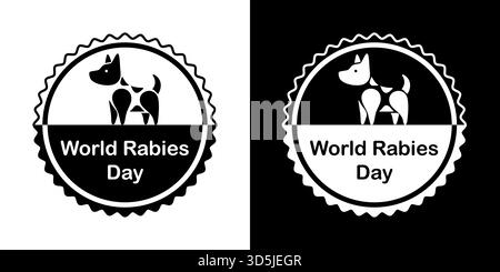 World Tollwut Day Stempel mit Hundesykone, Vektor schwarz-weiß medizinisches Bewusstsein Abzeichen für Haustier-Impfung Stock Vektor