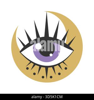 Himmlisches magisches Auge mit sichelförmigem Emblem. Alle Augen sehen. Vektorabbildung Stock Vektor