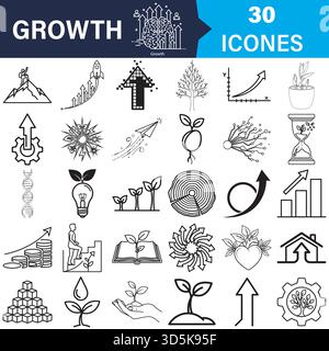 Wachstumssymbole: Unternehmen, Natur, persönliche Entwicklung, technischer Vektor Stock Vektor