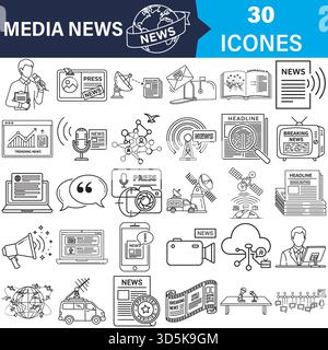 Liniensymbole für soziale Medien und Netzwerke für digitale Inhalte Vector Stock Vektor