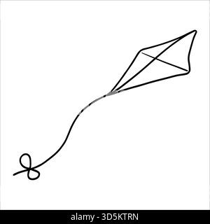 Drachen. Vektor Hand gezeichnete Illustration von Kite. Illustration des Kinderspielzeugs im Umrissstil. Contour Image Air Kite für Kinderwaren, Babydusche und Stock Vektor