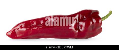 Paprika aka roter Snackpfeffer, süßer Spitzpfeffer, seitlich liegend. Isoliert auf weißem Hintergrund Stockfoto