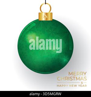 Frohe Weihnachtskugel und Happy New Year Grußkarte, Poster, Weihnachtsbezüge. Weihnachtsdesign mit schönem glitzerndem Kunststil auf rotem Hintergrund. Stock Vektor