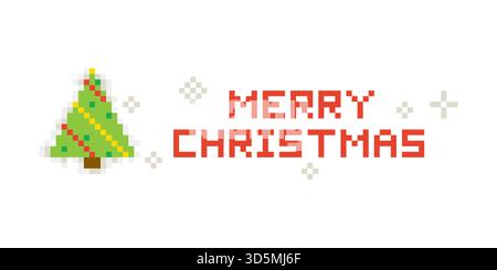 Pixel Merry Christmas Tree Banner Stock Vektor