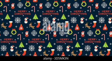Pixel Merry Christmas Nahtloses Muster Stock Vektor