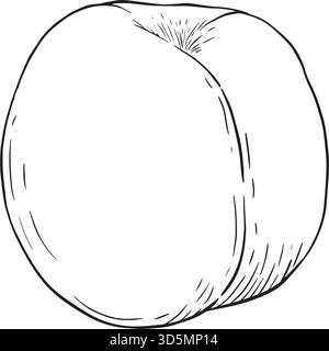 Pfirsichfarbene Ganzlinienzeichnung, Konzept des Marktanbieters mit weicher Naht und oberer Einbuchtung, strukturierte Kontur, die durch Tintenstriche vorgeschlagen wird, Stock Vektor