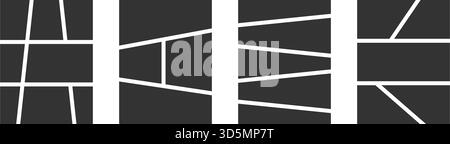 Satz von neuen grafischen Seitenvorlagen. Schwarze Anime-Comic-Tafeln isoliert auf weißem Hintergrund. Raster für Manga Storyboard, Fotocollage, Magazin, Poster oder Broschüre. Vektorabbildung. Stock Vektor