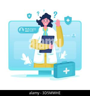 Online-Arzt medizinische Frage Antwort Vektor Illustration Stock Vektor
