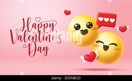 Glückwunsch zum Valentinstag Grußkarte Clipart-Banner-Design. Grußtext zum Valentinstag mit süßen Emoji-Charakteren in süßem und fröhlichem Clip-Art Stock Vektor