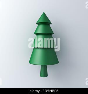 Minimaler 3D-weihnachtsbaum isoliert auf weißem Hintergrund mit Schattendarstellung Stockfoto