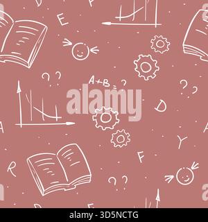 Mathematische geometrische Symbole und Buchstaben, gleich Zeichen und Grafiken. Schulpapier aus handgezeichneten Kritzeleien. Nahtloses Muster oder Backgrou Stock Vektor