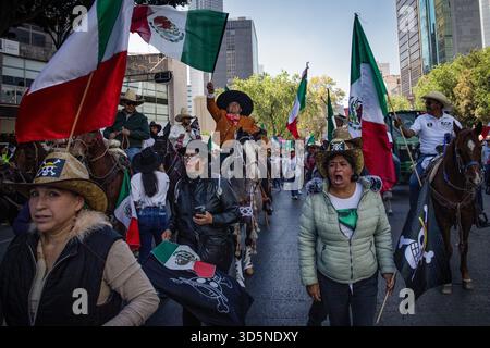 Mexiko-Stadt, Mexiko-Stadt, Mexiko. November 2025. Tausende füllten die Straßen von Mexiko-Stadt am 15. November, um Carlos Manzo zu ehren, den vor zwei Wochen ermordeten Bürgermeister von Uruapan. Ein friedlicher marsch verwandelte sich schnell in weit verbreitete Unruhen und Konfrontationen mit der Polizei. (Kreditbild: © Vaclav lang/ZUMA Press Wire) NUR REDAKTIONELLE VERWENDUNG! Nicht für kommerzielle ZWECKE! Stockfoto