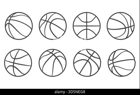 Basketballbälle Kontur Icon Set, Basketballkontur, Basketball svg, Basketball Silhouette, Eine Sammlung von Basketballsymbolen, Basketball Outlin Stock Vektor