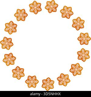 Festlicher Kranz mit Lebkuchen Schneeflocke Cookies mit weißer Glasur, gemütliches Feiertagsbacken, Vektor-Illustration Stock Vektor