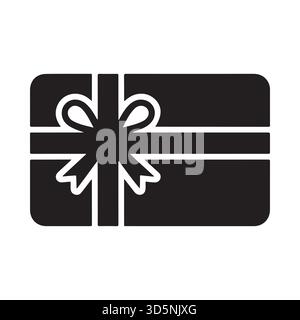 Ein einfaches, stilisiertes schwarzes Symbol für eine Geschenkkarte, verziert mit einem weißen Band und einer gebundenen Schleife, die ein Geschenk oder eine Belohnung andeutet. Stock Vektor