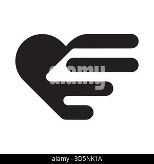 Ein minimalistisches schwarzes Symbol mit einer stilisierten Herzform mit drei horizontalen Linien, die von der rechten Seite aus für ein Gefühl von Bewegung sorgen. Stock Vektor