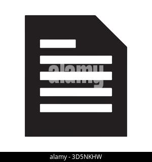 Ein minimalistisches Schwarzweiß-Symbol, das ein Dokument oder Papier mit mehreren horizontalen Textzeilen darstellt. Stock Vektor