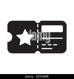 Eine einfache, stilisierte Grafik eines Tickets. Es ist mit einem markanten Stern auf der linken Seite und Textzeilen auf der rechten Seite versehen. Stock Vektor