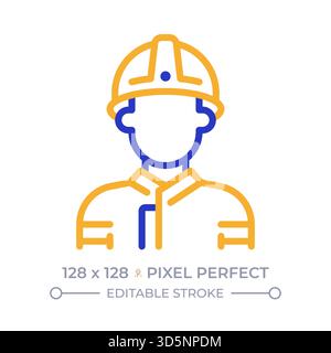 Feuerwehrmann Pixel Perfect Symbol mit zwei Farblinien Stock Vektor