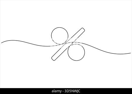 Prozentsymbol durchgehende einzeilige Zeichnung im minimalistischen Konturstil auf weißem Hintergrund Stock Vektor