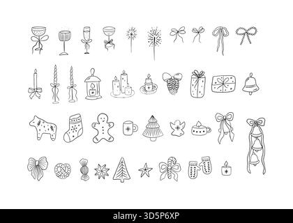 Handgezeichnete Weihnachtsdekoration Clipart-Kollektion Stock Vektor
