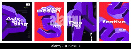 Modernes und trendiges Poster-Set mit 3D-Fett und lebendigen abstrakten Formen. Design für kreative Cover-, Poster- oder Bannervorlagen Stock Vektor
