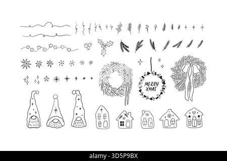 Handgezeichnetes süßes Weihnachtsclipart-Set Stock Vektor