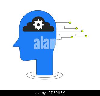 Kopf der künstlichen Intelligenz mit Ausrüstung und Wolkenschaltungen 2D-Comicobjekt Stock Vektor