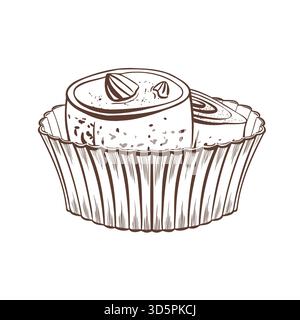 Klassisches Rahat Lokum in Pappbecher stilisierte Vektor-Kunst-Kaupistazie-gefüllte Quadrate mit Puderzucker bestäubt.Minimalismus in Vektor-Illustration in schwarz Stock Vektor