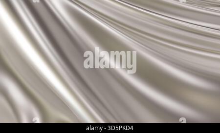 Abstrakter silberfarbener metallischer Hintergrund mit eleganten Seidenwellen. 3D-Rendering Stockfoto