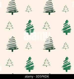 Pinsel Weihnachtsbäume Nahtloses Muster. Markierer Handzeichnung Weihnachtsbaummuster. Tintenpinsel Kalligraphie Fichte Baum Design für Winterferien Stock Vektor