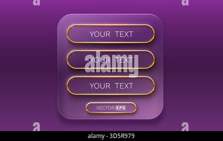 Modernes Menü-UI-Element mit goldenen Akzenten auf violettem Hintergrund, ideal für anpassbare Schaltflächen im Web- und App-Design. Vektorabbildung. Stock Vektor