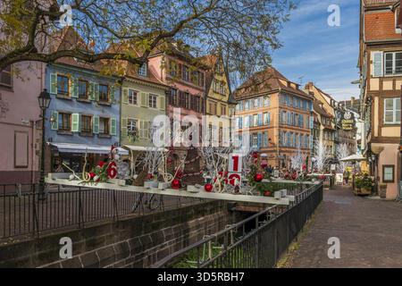 Weihnachtsdekoration in der Altstadt, Colmar, Oberrhein, Grand Est, Frankreich Stockfoto