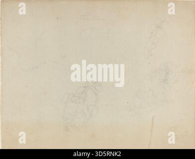 John Flaxmans Sheet of Studies (recto and verso), das 1801 oder später erstellt wurde, präsentiert eine Reihe von Figurenstudien und kompositorischen Skizzen. Das Blatt wird mit Stift und Tinte ausgeführt und zeigt die Aufmerksamkeit auf menschliche Anatomie, Proportionen und Gesten und spiegelt neoklassische Studienpraktiken wider. Stockfoto