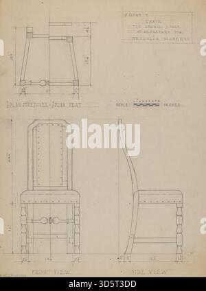 Ein von B. Holst Grubbe um 1937 entworfener Sessel aus Holz mit hoher Rückenlehne, massiven Beinen und einem einfachen, funktionalen Design, das typisch für skandinavische Möbel der 1930er Jahre ist. Stockfoto