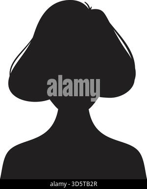 Schwarze Silhouette einer Frau mit mittellangem Haar nach vorne, isoliert auf weißem Hintergrund, die Anonymität, Privatsphäre und Online-Identitäten repräsentiert Stock Vektor