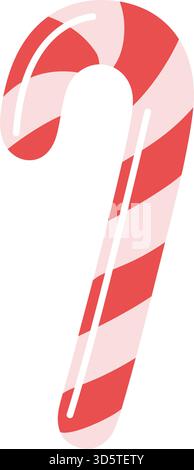 Heller traditioneller Zuckerrohr mit schrägen roten und rosa Streifen, bunte flache Vektor-Illustration. Ideal für Weihnachtsgeschenke, Weihnachtsgrafiken, festliche Dekorationen und süße Speisen Stock Vektor