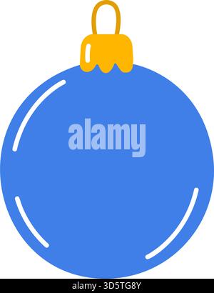 Blaue Kugel, Weihnachtsschmuck verziert, mit goldener Kappe und Schlaufe. Bunte Illustration des flachen Vektors. Für Weihnachtsgrußkarten, Winterdekor, Aufkleber und Festmotive mit Kopierraum Stock Vektor